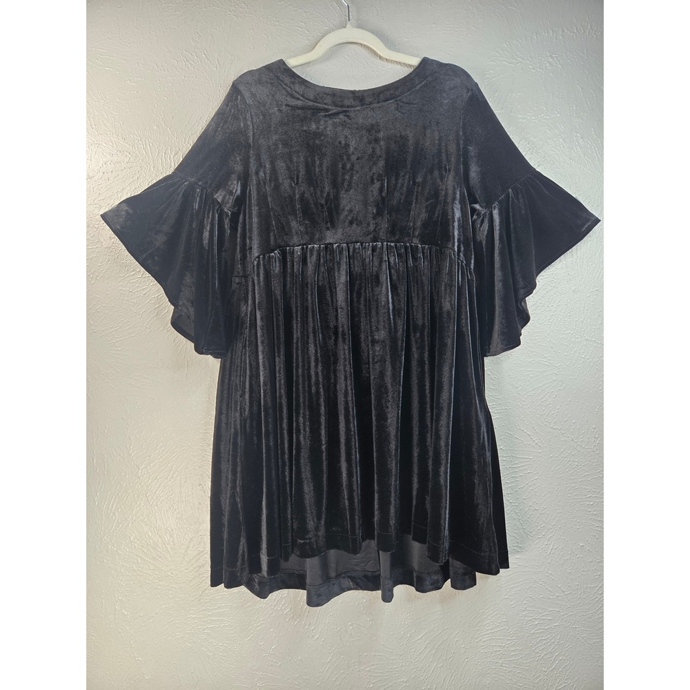 Umgee Velvet Babydoll Mini Dress M Black Ruffle Bell Sleeve Formal Holiday LBD